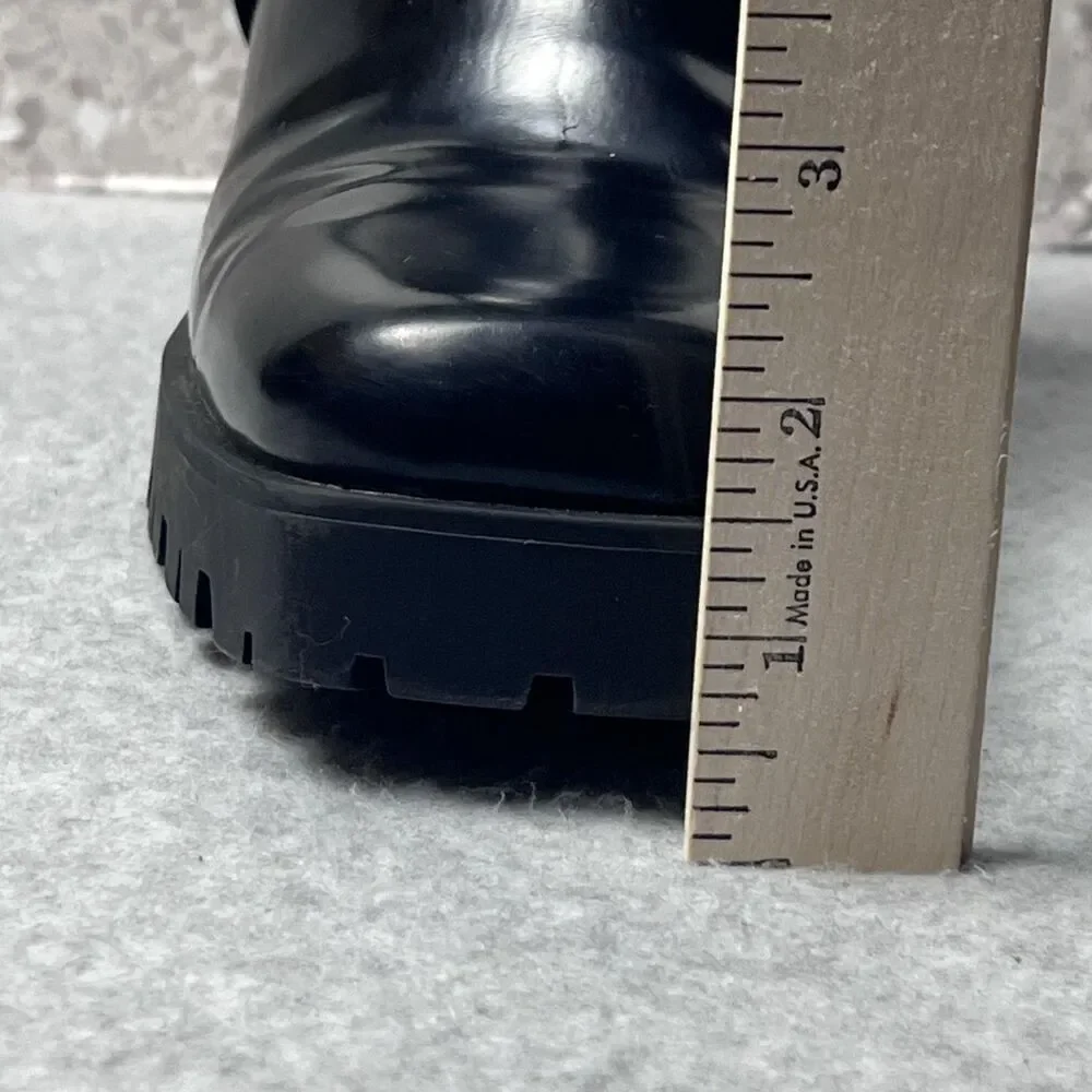 ShoeDazzle Enslee Boots Womens 7.5 Black Harness Lug Sole Block Heel Moto Style - Picture 12 of 13